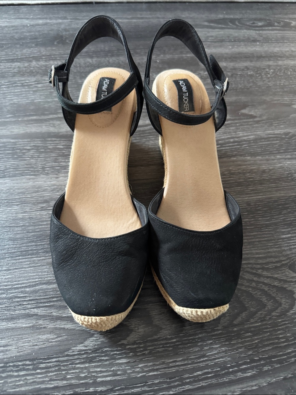 Adam Tucker Black Closed-Toe Espadrille Wedge Sandals with Ankle Strap